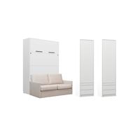 Lit rétractable avec canapé crème et rangements assortis - LOLITA