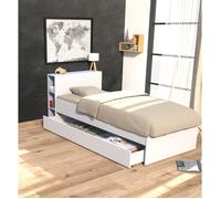 Lit RIGA 90x190 + tête de lit + 1 tiroir / Blanc