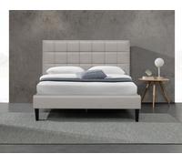 Lit Riley pour Matelas 140x200 - Sommier + Tête de Lit Capitonnee Couleur Gris + Pieds en 16 cm pour Matelas - 2 x 13 Lattes - revetement PVC Simili Facile d'entretien - Montage Rapide et Facile