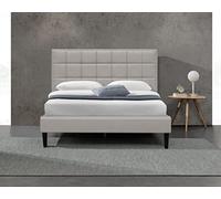 Lit riley pour matelas 140x200 - Sommier + Tête de Lit Capitonnee Couleur GRIS + Pieds en 16 cm pour matelas - 2 x 13 Lattes - revetement PVC Simili facile d'entretien - Montage Rapide et Facile