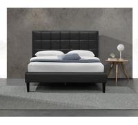Lit riley pour matelas 140x200 - Sommier + Tête de Lit Capitonnee Couleur NOIR + Pieds en 16 cm pour matelas - 2 x 13 Lattes - revetement PVC Simili facile d'entretien - Montage Rapide et Facile