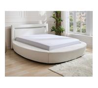 Lit rond 160 x 200 cm - Avec LEDs - Simili - Blanc + Matelas - ABULIS III