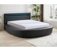 Lit rond 160 x 200 cm - Avec LEDs - Simili - Noir - ABULIS III