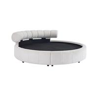 Lit rond 220 x 220 cm - Tissu bouclette - Blanc - ROGILA
