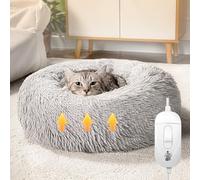 Lit rond chauffant en forme de donut pour chiens et chats de taille moyenne et grande - Lavable électrique thermique en peluche - Lit chauffant pour chat/chien