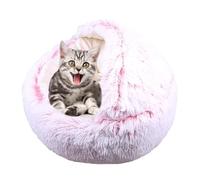 Lit rond pour chat - Lit gigogne antidérapant en peluche douce - Coupe-vent avec capuche - Sac de couchage d'intérieur pour animal domestique (diamètre : 65 cm, rose)