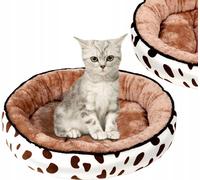 Lit rond pour chien et chat en peluche douce, imperméable, diamètre 50 cm, couleur crème avec des taches brunes