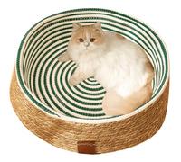 Lit rond réglable en rotin pour chien et chat de petite taille - Tapis d'herbe tissée, lapin, hamster, cochon d'Inde, cachette pour chat (vert, taille S)