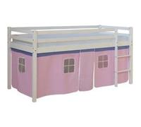 Lit mezzanine pour enfants 90 x 200 cm, blanc, avec rideau rose | avec sommier à lattes