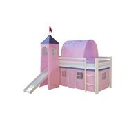 Lit rose mi-haut 90x200 cm avec tour toboggan matelas
