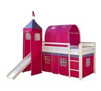 Lit rose mi-haut 90x200 cm avec tour toboggan matelas