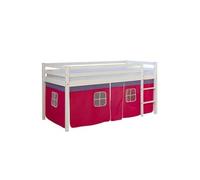 Lit superposé 90x200 Matelas d'enfant mezzanine Lattes Rideau Rose Homestyle4u