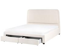 Lit Scandinave en Bouclé 180 x 200 cm Tête de Lit Rembourré avec 2 Tiroirs et So