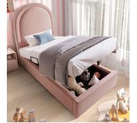 Lit simple 90 x 200 cm Lit coffre avec dossier pour garçons et filles - rose