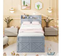 Lit simple 90x190cm avec tiroir coulissant en bois massif - MODERNLUXE - Gris