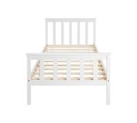 Lit simple 90x200 avec sommier à latte et tête de lit, en bois de pin massif, blanc Blanc
