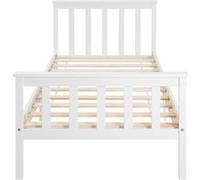 Lit simple 90x200 avec sommier à latte et tête de lit, en bois de pin massif, blanc