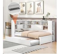 Lit simple 90x200 cm - GUTENT - Lit escamotable - Port USB - Beige