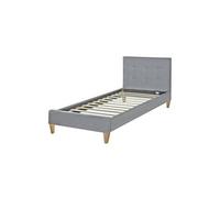 Lit simple 90x200 gris sommier à lattes tête de lit tissu