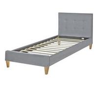 Lit Simple 90x200 Gris Sommier Lattes Tte De Lit Tissu