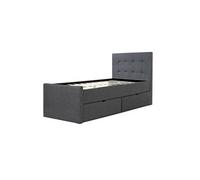 Lit Simple 90x200 Gris Sommier Lattes Tte De Lit Tissue 2 Tiroirs