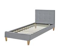 Lit Simple 90x200 Gris Sommier Lattes Tte De Lit Tissu