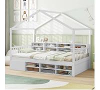 Lit Simple 90x200cm COSTWAY avec Toit, 14 Cubes de Rangement, Armoire avec Porte, Structure de Lit d'enfants avec Sommier à Lattes