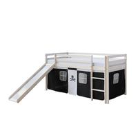 Lit Simple Blanc 90x200 En Hauteur Avec Echelle Et Rideau Fonc Et Toboggan