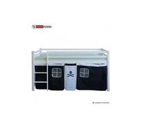 Homestyle4u Lit mi- Haut Blanc 90x200 en Hauteur avec echelle et Rideau Pirate