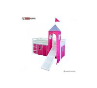 Lit Simple Blanc 90x200 En Hauteur Avec Echelle Rideau Et Tour Rouge Et Toboggan