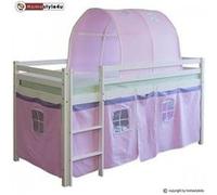 Lit Simple Blanc 90x200 en hauteur avec echelle rideau et tunnel rose Marron G