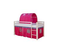 Lit Simple Blanc 90x200 En Hauteur Avec Echelle Rideau Et Tunnel Rouge