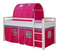 Lit Simple Blanc 90x200 En Hauteur Avec Echelle Rideau Et Tunnel Rouge