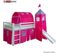 Lit Simple Blanc 90x200 En Hauteur Avec Echelle Rideau Tour Tunnel Rouge Et Toboggan