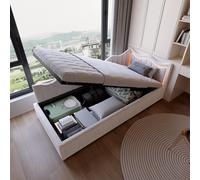 Lit simple capitonné 90 x 200 cm, canapé-lit avec LED et espace de rangement hydraulique, cadre de jour, lit de jour, lit de jour, lit pour adolescent, enfant, avec sommier à lattes, sans matelas, en