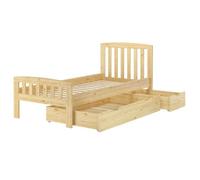 Lit simple classique pin massif naturel 90x200 accessoires en option V-60.57-09sommier à lattes et tiroir-double incl.