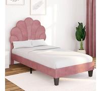 Lit simple coquillage 90 x 190 cm AMANDA avec sommier velours rose poudré