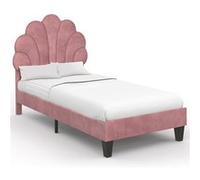 Lit simple coquillage 90 x 190 cm AMANDA avec sommier velours rose poudré Rose poudré G