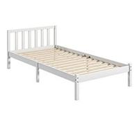 HomCom Cadre de lit 90x190 cm - Lit simple avec tête de lit et sommier à lattes - Bois massif blanc