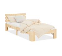Homestyle4u Lit simple en bois 90x200 avec sommier à lattes naturel