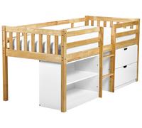 Lit Simple en Bois d'Hévéa avec Lattes Rangement Tiroirs Etagères Enfants B