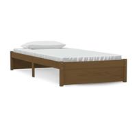 Lit simple en bois massif 90 x 190 cm, avec panneaux de contreplaqué, couleur ambre, fabriqué 100 % en pin naturel, robuste, stable et écologique, idéal pour les petites chambres et les enfants