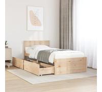 vidaXL Cadre de lit avec tiroirs 100x200 cm Bois Massif de pin, Meuble de Chambre à Coucher, sommier, lit en Bois, lit, lit Simple, lit de Rangement