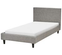 Lit Simple en Velours Gris Clair 90 x 200 cm Sommier à Lattes Tête de Lit Fitou