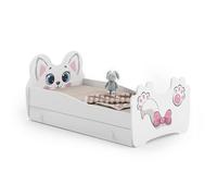 Lit simple enfant - KOBI - motif pink cat - 160x80cm - avec tiroir de rangement et matelas