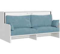 Lit simple escamotable Kando avec canapé en frêne blanc, bleu clair