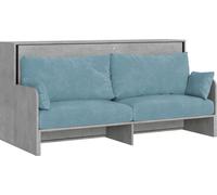 Lit simple escamotable Kando avec canapé et matelas en ciment, bleu