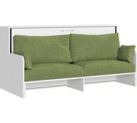 Lit simple escamotable Kando avec canapé et matelas en frêne blanc, vert
