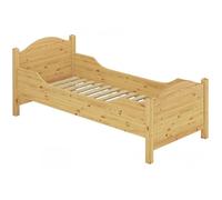 Lit simple extra haut pin massif 90x200, lit pour des personnes âgées, sommier à lattes 60.40-09