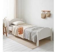 Lit simple FLIMS 90 x 200 cm lit pour enfant en pin massif lasuré blanc, avec tête et pied de lit arrondi